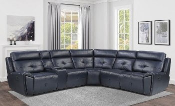 Homelegance Avenue Navy Blue Faux Leather 6-Piece Reclining Sectional with Console