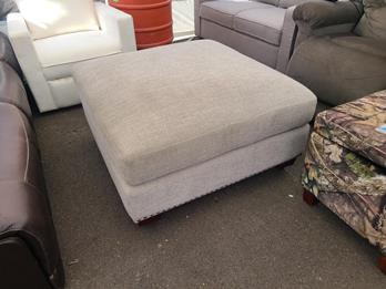 Beige Fabric Oversized Ottoman with Nailhead Trim