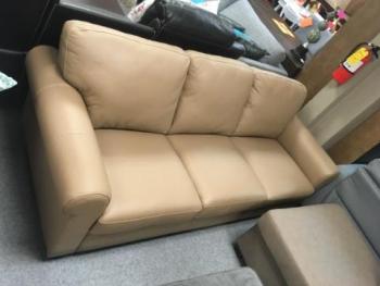 Beige Faux Leather Sofa with Rolled Arms
