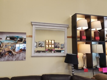 White Distressed Hardwood Mirror with Beveled Trim