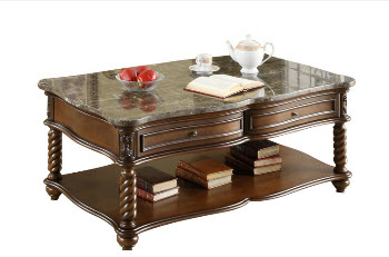 Homelegance Contoured Black Marble Top Coffee Table with Carved Accents