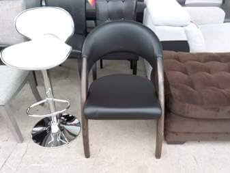 Homelegance Black Faux Leather Rounded Back Chair with Walnut Finish Frame