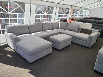 Living Style Langdon Silver Fabric Sectional with Ottoman (cushion issue)