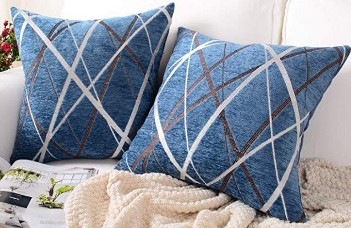 Plush Dark Blue Throw Pillows with Abstract Line Accents (set of 2)