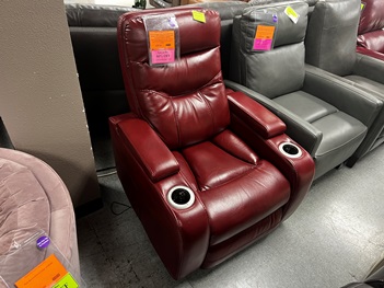 Jason Furniture Bolero Red Leather Power Recliner with Cupholders, Arm Storage & Adjustable Headrest