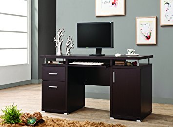 Coaster Cappuccino Finish Desk with Brushed Nickel Accents