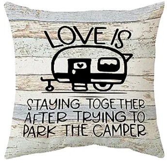 LOVE IS PARKING THE CAMPER Fabric Throw Pillow