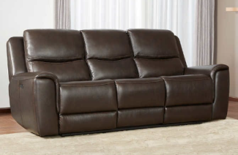 Jason Furniture Carey Dark Brown Leather Dual Power Reclining Sofa