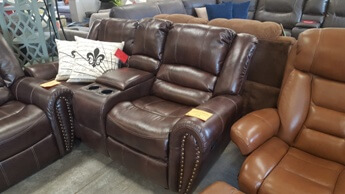Homelegance Center Hill Brown Faux Leather Reclining Console Sofa