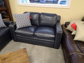 Simon Li Chanton Dark Blue Leather Loveseat