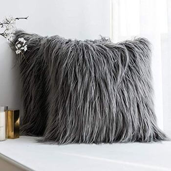 Charcoal Faux Fur Throw Pillows (set of 2)