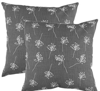 Charcoal Throw Pillows with White Floral Accents (set of 2)