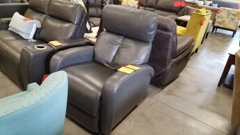 Synergy Criss Charcoal Leather Power Recliner with Adjustable Headrest & USB