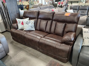Flexsteel Clive Brown Microsuede Triple Power Reclining Sofa