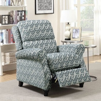 Furniture of America Beddingley Steel Blue Chenille Pushback Recliner