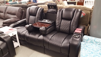 Encore Home Furnishings New Furniture Factory Seconds Coaster Delangelo Black Reclining Sofa With Drop Down Adjule Headrests