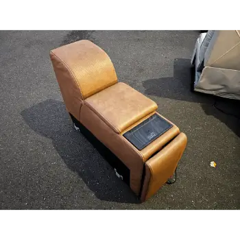 Aline Butternut Console with Wireless Charging, Subwoofer, Cupholders & Storage