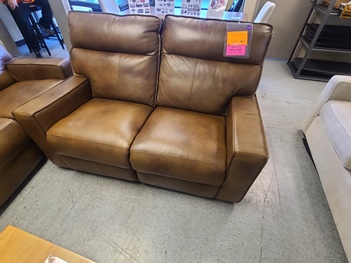 Abbyson Zahara Cognac Leather Dual Power Reclining Loveseat