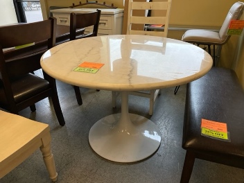 Colfax White Marble Top Dining Table with Contoured White Metal Base