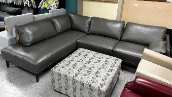 Denali Dark Grey Leather 2-Piece Sectional with Left-Hand Chaise