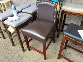 Dark Brown Faux Leather Arched Back Barstool with Nailhead Trim