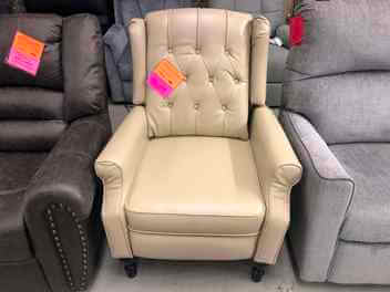 Ebello Beige Faux Leather Pushback Recliner with Notched Arms & Tufted Back Accents