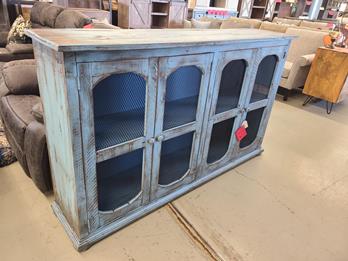 Vintage Furniture Bristol 4-Door Console with Mesh Accents in Jes Blue 