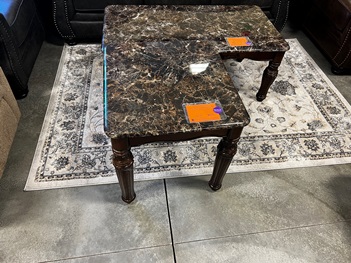 Ashley Espresso & Faux Marble End Table with Carved Accents