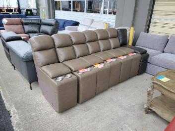 Simon Li Winterton Dark Taupe Leather Console with Cupholders