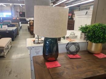 Dark Teal & Champagne Table Lamp with Beige Shade