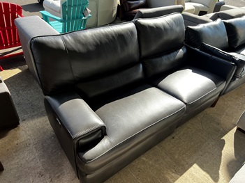 Manwah Chesapeake Charcoal Leather One-Arm Power Reclining Loveseat
