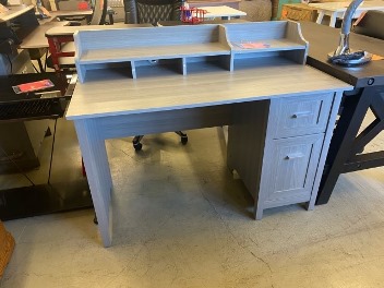 Grey Desk with Hutch & Storage