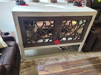 Vintage Furniture Haven 2-Door Console with Mirrored Accents in Nero White with Ashe Grey
