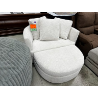 Aiden & Ivy Holley White Boucle Fabric Accent Chair with Storage Ottoman