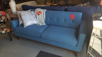 Encore Home Furnishings New Furniture Factory Seconds Homelegance Dark Teal Mid Century Sofa