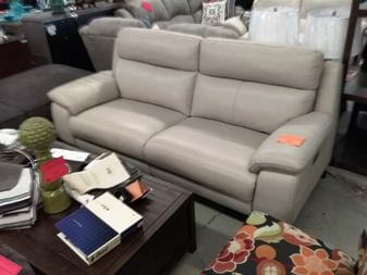 HTL Light Beige Leather Power Reclining Sofa with Adjustable Headrests