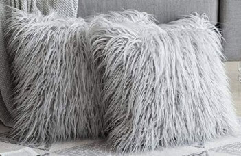 Light Silver Faux Fur Throw Pillows (set of 2)