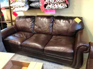 Simon Li Lyla Dark Brown Leather Sofa with Rolled Arms (blemish)