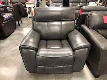 Manwah Charcoal Leather Power Recliner with Power Adjustable Headrest