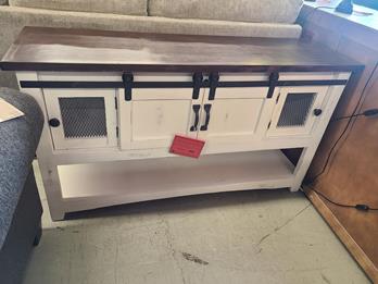 Vintage Furniture Mesh Console Table in Nero White with Rodeo Brown Top