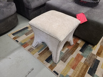 Beige Chenille Accent Ottoman with Nailhead Trim