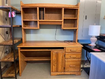 Oak Executive Desk with Bookcase Hutch