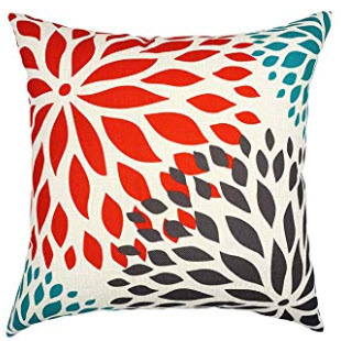 Orange, Charcoal & Teal Floral Throw Pillows (set of 2)