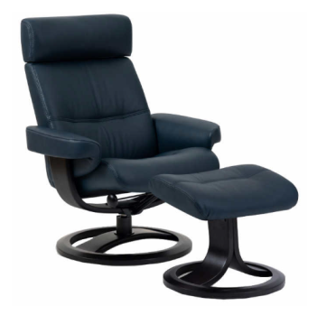 Nordic Home Oslo Blue Swivel Recliner with Ottoman & Adjustable Headrest