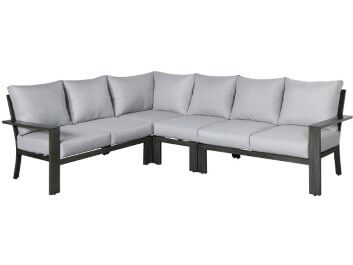 Emerald Outdoor Black Metal Sectional with Light Silver Cushions
