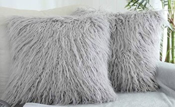 Light Silver Faux Fur Throw Pillows (set of 2)