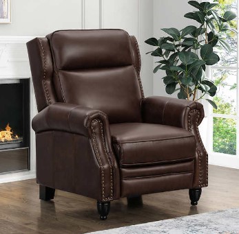 Abbyson Pollenza Dark Brown Leather Pushback Recliner with Nailhead Trim