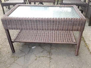 Outdoor PVC Wicker Rectangular Coffee Table with Frosted Glass top
