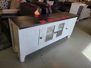 Vintage Furniture Martha 70-Inch TV Stand in Nero White with Rodeo Brown Top