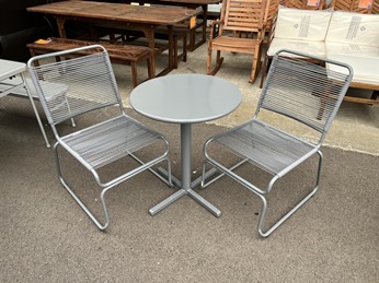 Outdoor Silver Bistro Table & 2 Chairs with Cord Backs & Seats